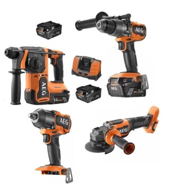 AEG Akülü Dörtlü Montaj Seti 18 V 5.0 Ah KÖMÜRSÜZ (BBH 18BL2 - BSS 18C3B3 - BSB 18C3BL - BEWS18-125BL - L1850SHD*4)