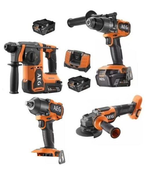 AEG Akülü Dörtlü Montaj Seti 18 V 5.0 Ah KÖMÜRSÜZ (BBH 18BL2 - BSS 18C3B3 - BSB 18C3BL - BEWS18-125BL - L1850SHD*4)
