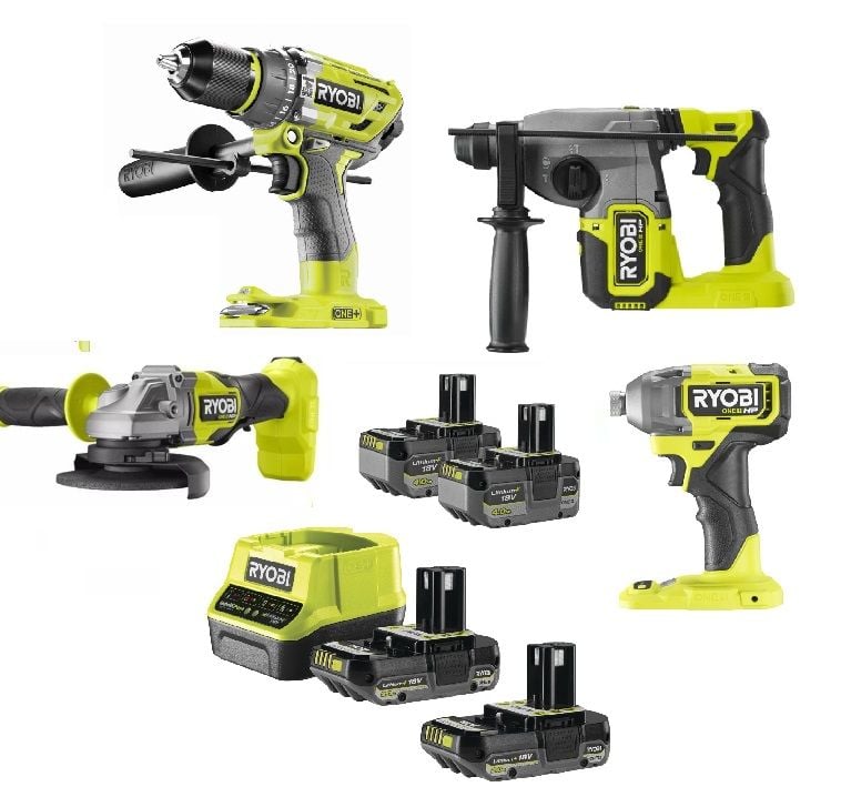 Ryobi Dörtlü Akülü Montaj Seti (RSDS18X - RID18X - RAG18X - R18pd7- 2x 2.0 Ah - 2 x 4.0 Ah)